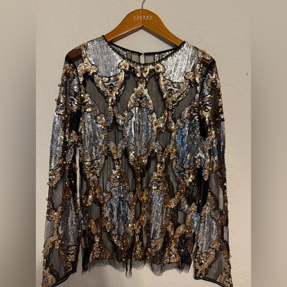 Black and Gold Sequin Women's Top